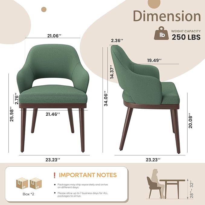 MALOL Wooden Dining Chairs Set of 4, Modern Fabric Upholstered Dining Room Chair, Kitchen Side Chairs, Farmhouse Dinner Chair with Open Back for Kitchen, Green