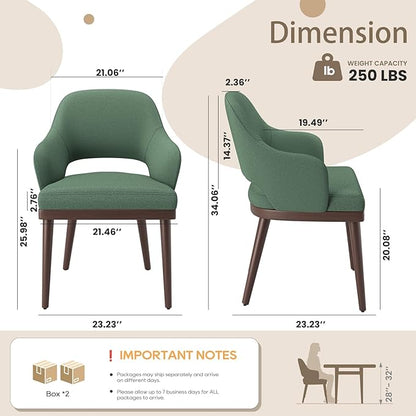 MALOL Wooden Dining Chairs Set of 4, Modern Fabric Upholstered Dining Room Chair, Kitchen Side Chairs, Farmhouse Dinner Chair with Open Back for Kitchen, Green