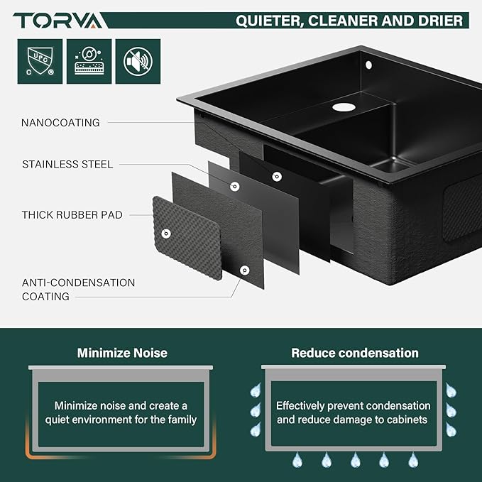 TORVA RV Kitchen Sink, 15 x 18 x 7 Inch Undermount Bar Sink 16 Gauge Stainless Steel Single Bowl Sink with Foldable Faucet Cutting Board, Dark Grey