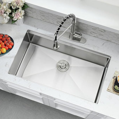 WHaor 33 Inch Kitchen Sink Undermount, 33x19 Stainless Steel Undermount Sink Ledge Workstation 16 Gauge Deep Single Bowl Handmade Under Counter Basin with Cutting Board