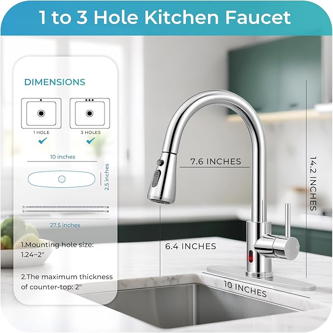 Touchless Kitchen Faucet with Pull Down Sprayer - Polished Chrome Single Handle Kitchen Faucets, High Arc Stainless Steel Pull Out Kitchen Sink Faucet with Deck for RV Laundry Farmhouse Bar