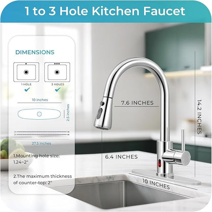 Touchless Kitchen Faucet with Pull Down Sprayer - Polished Chrome Single Handle Kitchen Faucets, High Arc Stainless Steel Pull Out Kitchen Sink Faucet with Deck for RV Laundry Farmhouse Bar