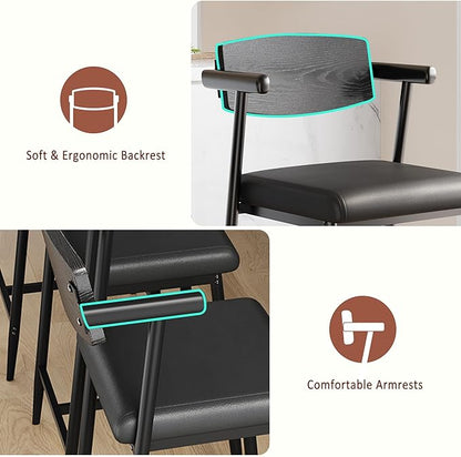 GarveeHome Counter Height Bar Stools Set of 2 with Arms, 26 in Upholstered Modern Bar Stools Set with Wood Back & Footrest for Kitchen Island, Counter Bar, Wider Seat, Easy Assembly,Retro Black