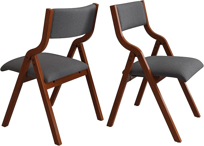 YOPTO Folding Wooden Chairs Set of 2 with Padded Seat,Portable Dining Chairs W/Ergonomically Designed Back and Cushion,for Dining Room,Restaurant,Kitchen,Office