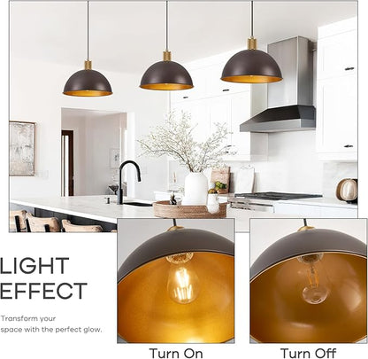 12 Inch Oil Rubbed Bronze Dome Pendant Lights 3 Pack for Kitchen Island, Height Adjustable Farmhouse Industrial Hanging Light Fixtures Over Table for Dining Room, Entryway