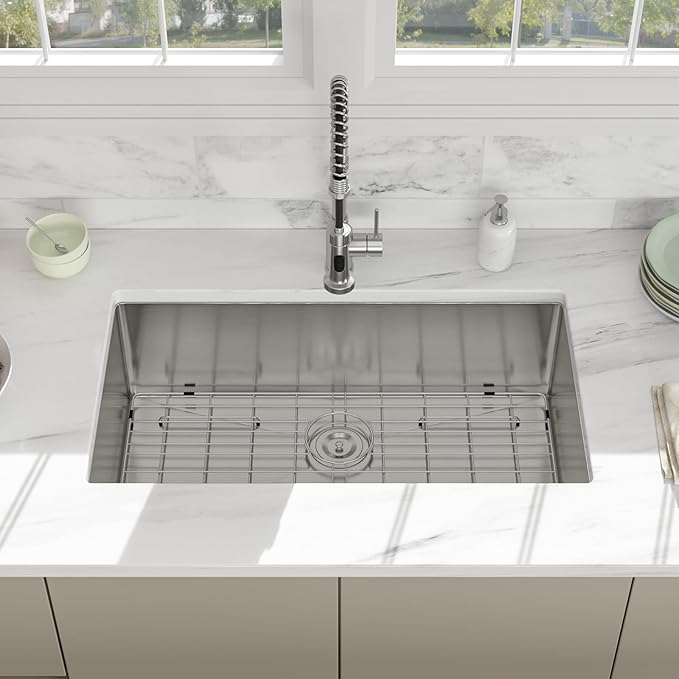 30 Inch Undermount Kitchen Sink - Beslend 30x18x10 Inch Undermount Stainless Steel Kitchen Sink 16 Gauge Single Bowl Round Corner Under Counter Basin