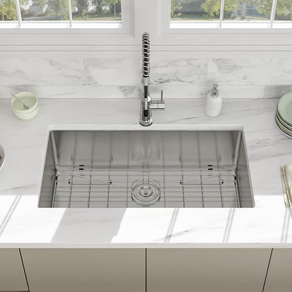 30 Inch Undermount Kitchen Sink - Beslend 30x18x10 Inch Undermount Stainless Steel Kitchen Sink 16 Gauge Single Bowl Round Corner Under Counter Basin