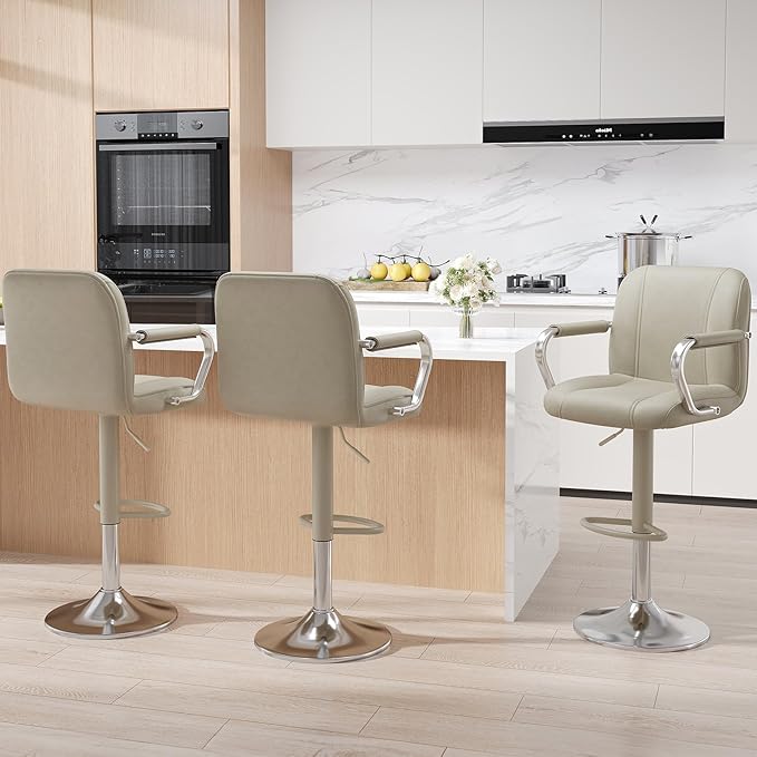 MALOL Set of 4 Beige Counter Chairs with Backs – Adjustable Swivel High Chairs for Kitchen Island, Modern Seating, Taburetes para Barra de Cocina, Island Stools for Dining & Home Bar (2 Boxes)
