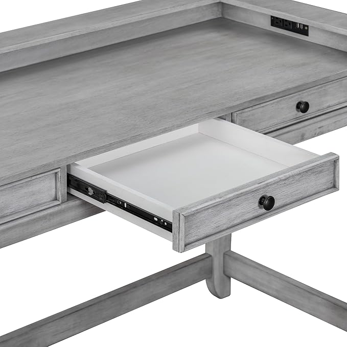 4-Piece Dining Bar Table Set with 3 Upholstered Stools, Multifunctional Dining Table with 3 Drawers,USB Port and a Power Strip, Perfect for Small Spaces (Gray//USB)