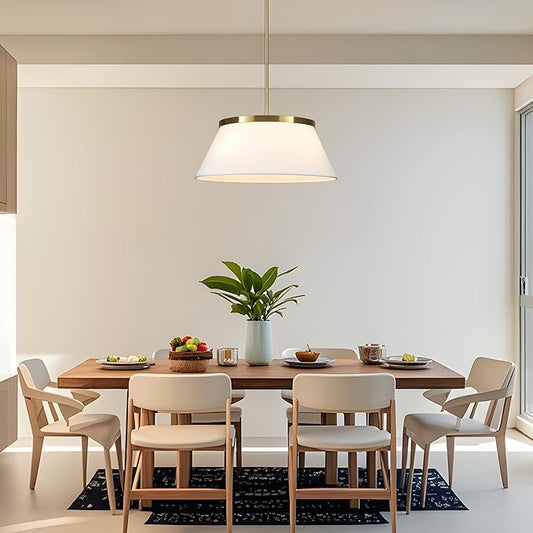 Modern Chandelier with White Fabric Shade Gold and Brass Finished Adjustable 4-Lights Pendant Lighting Fixture for Kitchen Island Dining Room and Restaurant
