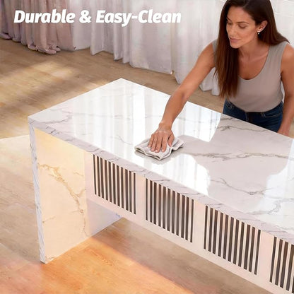 59" Large Imitation Marble Dining Table for 4-6 People - Faux Marble Dining Tablee with Adjustable Lights,Faux Marble Dining Table with Grille Design for Kitchen, Dining Room & Living Room,No Chairs