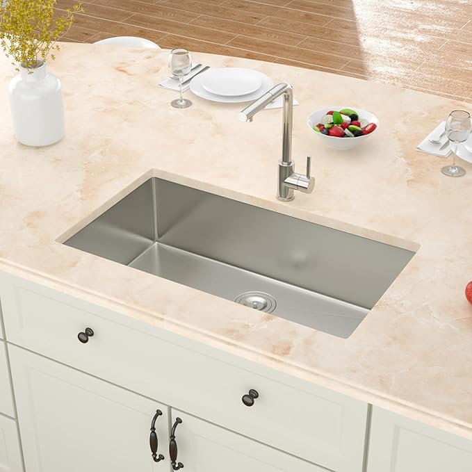 33x19 Undermount Kitchen Sink-33 Inch Stainless Steel Sinks 304 18 Gauge Single Bowl kitchen sinks 9" Deep Basin with Drain Assembly