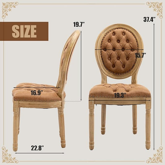SoarFlash French Dining Chairs Set of 4, Vantage Dining Chair with Round Back, Farmhouse Country PU Leather Dining Chair for Kitchen,Bedroom,Orange