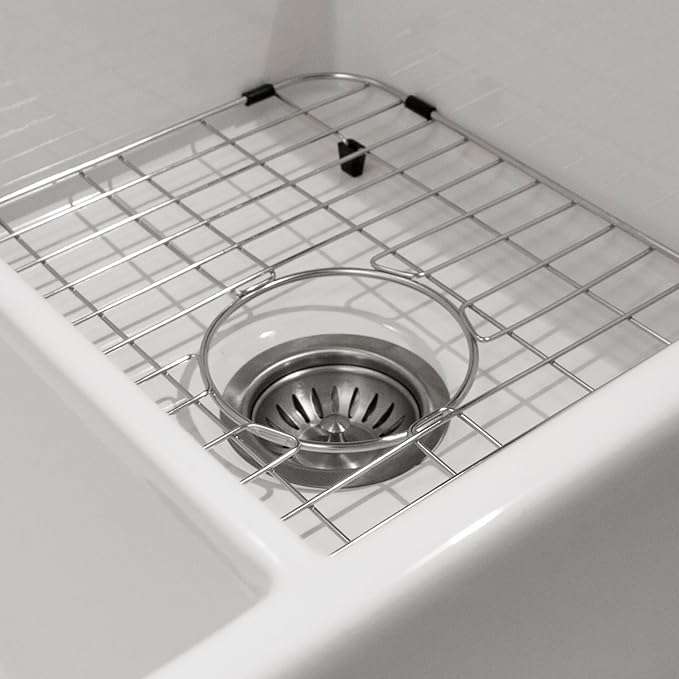 Houzer Platus White Fireclay Kitchen Sink: 33 Inch Apron Front Farmhouse 50/50 Double Bowl Sink with Strainer & Grids, Durable & Versatile, Essential for Home & Apartment: PTD-4400 WH-C