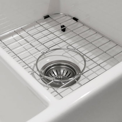 Houzer Platus White Fireclay Kitchen Sink: 33 Inch Apron Front Farmhouse 50/50 Double Bowl Sink with Strainer & Grids, Durable & Versatile, Essential for Home & Apartment: PTD-4400 WH-C