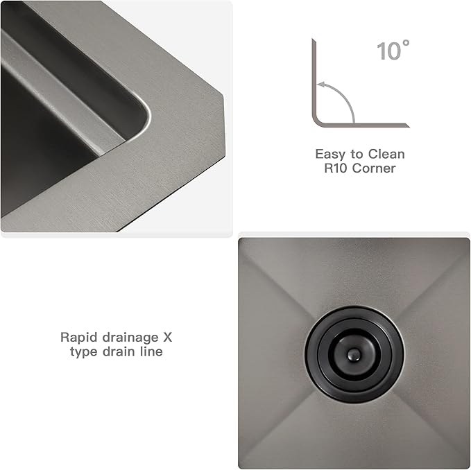 Black Undermount Bar Sink,16 Gauge 304S Stainless Steel Undermount Kitchen Sinks,15 Inch Workstation Sink with Full Accessories, 15" x 15" x 10" Small Kitchen Sink for RV,Outdoor,Camper