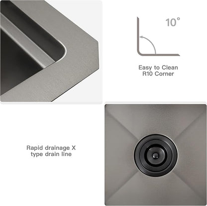 Black Undermount Bar Sink,16 Gauge 304S Stainless Steel Undermount Kitchen Sinks,15 Inch Workstation Sink with Full Accessories, 15" x 15" x 10" Small Kitchen Sink for RV,Outdoor,Camper