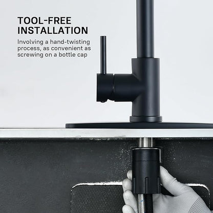WEWE Black Kitchen Faucet, Leak Proof Kitchen Faucets with Pull Down Sprayer Commercial Stainless Steel Single Handle Single Hole Kitchen Sink Faucet for Farmhouse Camper Laundry Rv Bar