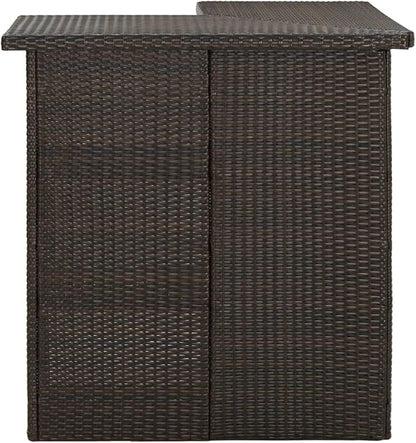 Poly Rattan Corner Bar Table with 3 Storage Shelves Steel Frame Dining Table, Bistro Table, Multifuntional Kitchen Table