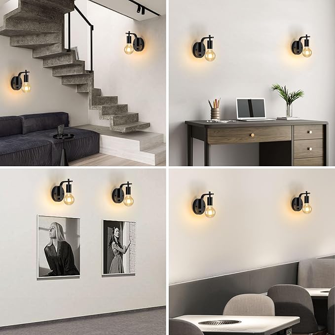Wall Sconces Set of Two, Wall Light with Switch, Dimmble Black Sconce Lights Indoor, Wall Lights for Bedroom, Bedside Wall Lamps