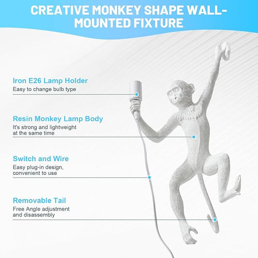 Monkey Wall Lingt, Creative Monkey Shape Plug in Wall Sconces, Industrial Retro Indoor Decorative Animal Light Fixture for Bedroom, Living Room, Childrens Room and Home Decoration