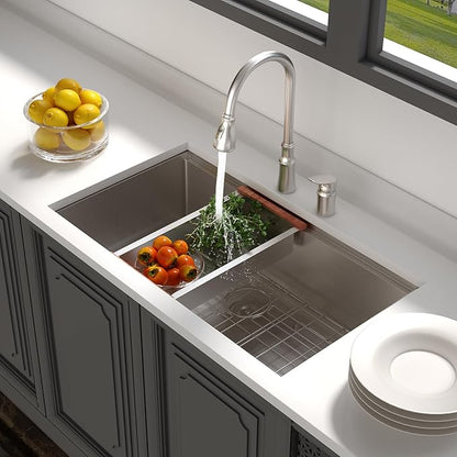 Lordear 32 Undermount Kitchen Sink 32x19 Inch Stainless Steel Kitchen Sinks Ledge Workstation 16 Gauge Single Bowl Under Counter Handmade Sink with Cutting Board