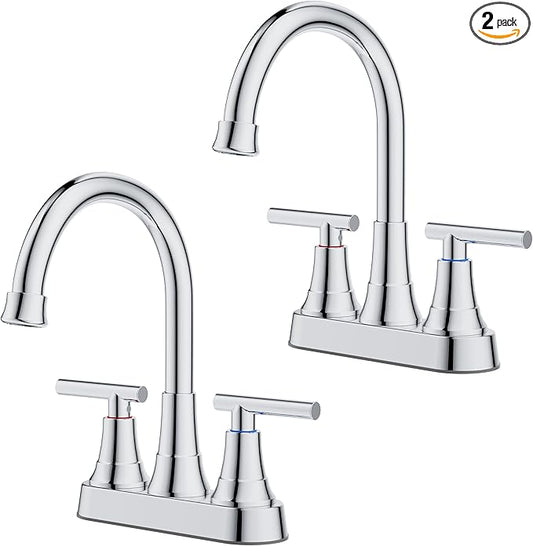 FORIOUS Bathroom Faucets Chrome, 4 Inch Centerset Bathroom Sink Faucet 2 or 3 Hole with Pop up Drain and cUPC Hose, Two Handles Control, 360° spout for Restroom,Vanity, Rv, 2 Pack