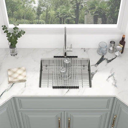 Kichae 23 Inch Undermount Kitchen Sink - Stainless Steel Sinks 16 Gauge Single Bowl 5" Small Shallow Kitchen Sink Round Corner Handmade Basin