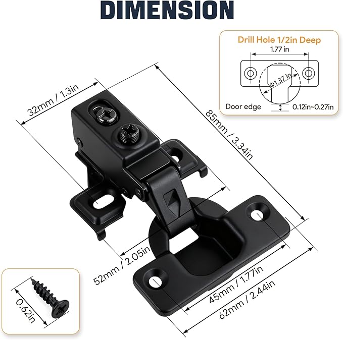 Mousike 10 Pack (5 Pair) Soft Close Cabinet Hinges, 1/2 Overlay Soft Close Hinges for Kitchen Cabinet, Stainless Steel, Built-in Damper, 100 Degree Opening Angle, 6 Way Adjustment