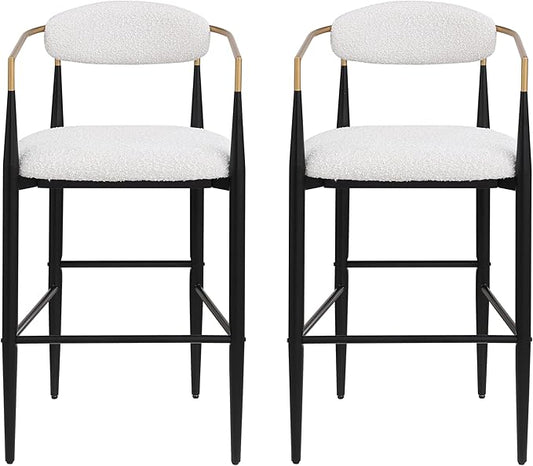 Modern Dining Chairs Set of 2, Fabric Upholstered Dining Room Chairs Stylish Kitchen Chairs,2 Counter Height Bar Stools with Backs, Kitchen Island Seating with Iron Legs, 260lbs Capacity,Beige