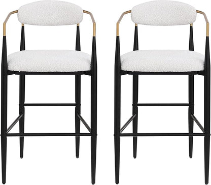 Bar stools Set of 2, Upholstered Bar Stools with Backs and Iron Legs for Kitchen Island, Beige Fabric Seating 260LBS Weight Capacity