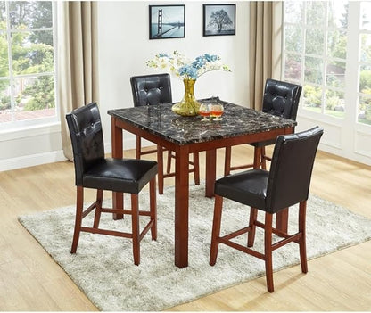 Counter Height Dining Set with Faux Marble Top and PU Upholstered Chairs for Kitchen Island Seating