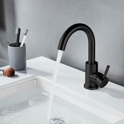 Wet Bar Sink Faucet Single Hole, Matte Black Single Handle Faucet for Kitchen or Bathroom Sink, Modern Stainless Steel Prep Sink Faucet Commercial Rv Sink Faucet Laundry Sink Faucet (No Drain)