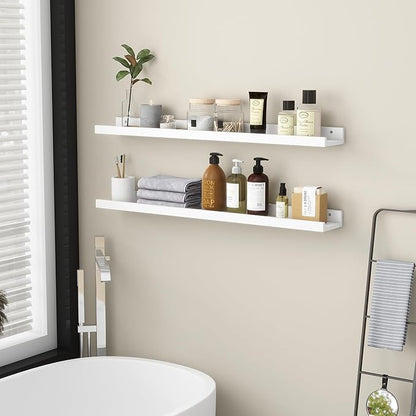 Picture Ledge Shelf for Wall, 36 inch Solid Pine Wood Nursery Book Shelves 2 Packs, Floating Ledge Shelves for Kids' Room Bedroom Bathroom Living Room Photo Frames Office Nursey Wall Decor, White