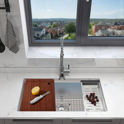 30" x 19" Kitchen Workstation Sink - 10" Deep Basin, 3D Embossed Undermount, Scratch Resistant Stainless Steel