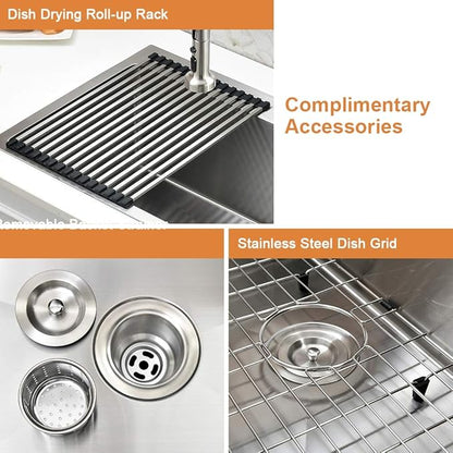 33 Inch Drop In Kitchen Sink-Bokaiya 33x22 Stainless Steel Kitchen Sink Drop In Top Mount 16 Gauge Deep Single Bowl Kitchen Sinks with Dish Grid&Strainer