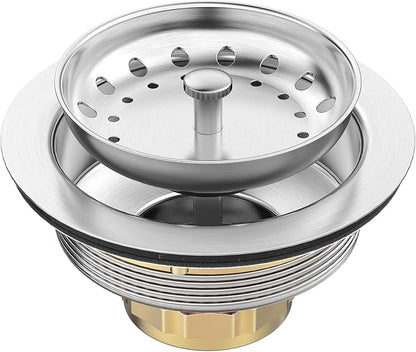 BOTEMY Stainless Steel Sink Drain Strainer Kit 3-1/2 inch Kitchen Drain Assembly with Metal Center Knob Basket Stopper Replacement for Standard Kitchen Sinks, Brushed