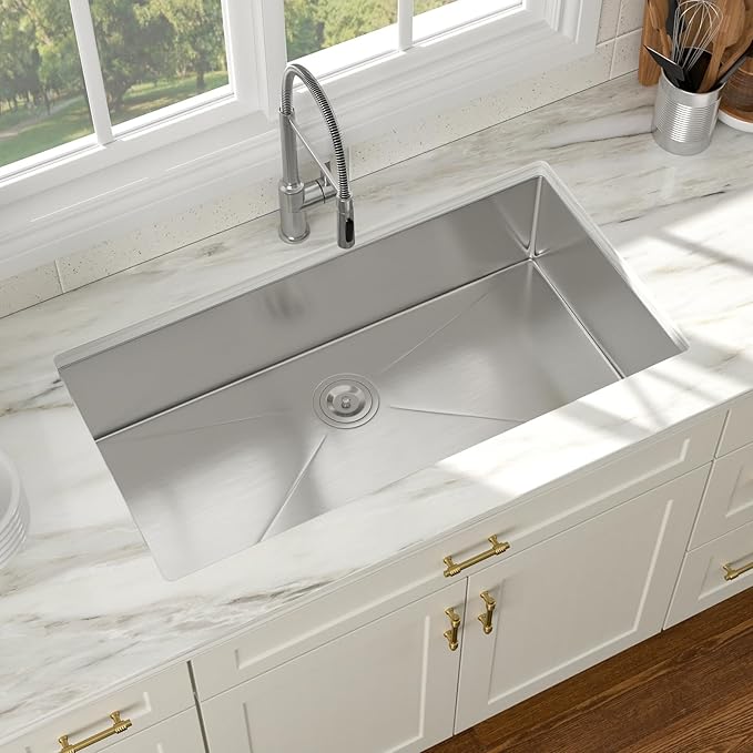 36 Inch Undermount Kitchen Sink 16 Gauge Stainless Steel Single Bowl Rectangular Handmade Sinks Large Deep Under Counter Basin, 36"x19"x9"
