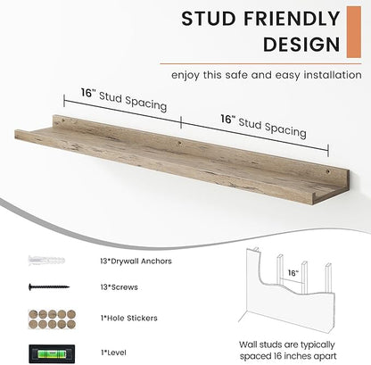 FLYJOE Floating Picture Ledge Shelves for Wall Set of 4, 36 Inch Wall Shelves with Lip Long Large Nursery Book Shelf for Toys Storage Kids Bookshelf Wall Mounted Living Room Bedroom Decor Frames