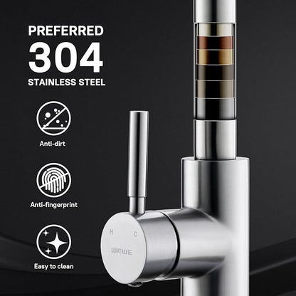 WEWE Single Handle High Arc Brushed Nickel Pull Out Kitchen Faucet,Single Level Stainless Steel Kitchen Sink Faucets with Pull Down Sprayer,Suitable for Laundry Rv Bar