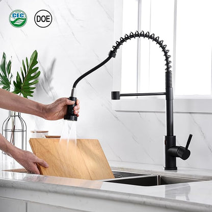 TIORIY Kitchen Faucet Head Replacement Black, with 15 Adapters Plastic Pull Down Faucet Spray Head, 3 Modes Pull Out Kitchen Sink Sprayer Nozzle, Matte Black