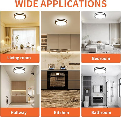 13Inch 36W Ceiling Light Fixtures 2 Packs, 5CCT Flush Mount Ceiling Mount Lights 2700K 3000K 4000K 5000K 6500K, Dimmable Close to Ceiling Lights, LED Ceiling Lights for Bathroom Kitchen Bedroom, Black