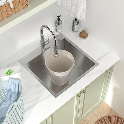 22 Laundry Sink Drop In with Faucet - Beslend 22x22x12 Inch Laundry Utility Sinks 12 Inch Deep Sink Stainless Steel Topmount Sinks 16 Gauge Single Bowl Sink for RV Laundry Room