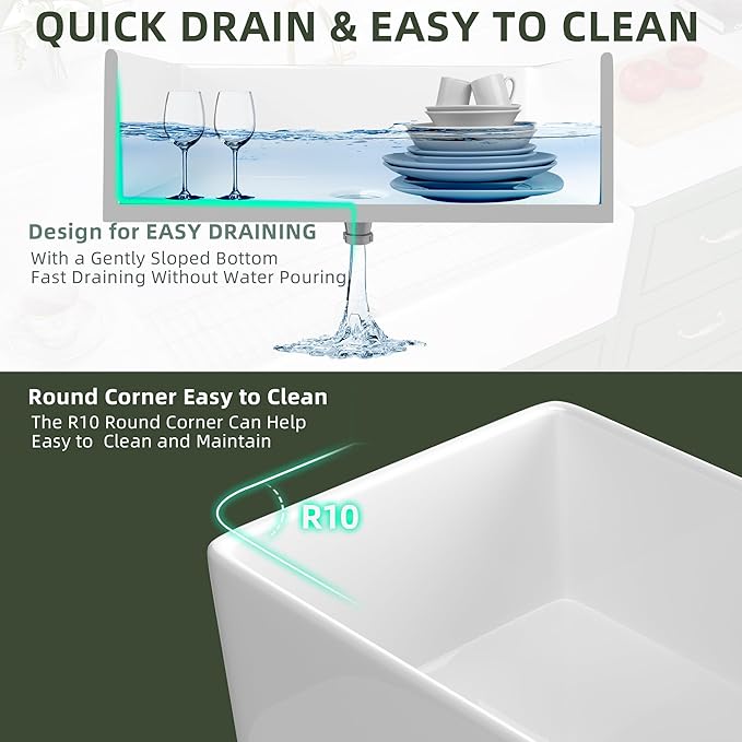 TUKTUK White Farmhouse Sink 36 inch Fireclay Farm Sink Apron Front Single Bowl Kitchen Sinks Deep Large Capacity Porcelain Ceramic Sink Undermount Luxury Bottom Grid & Strainer Drain Included