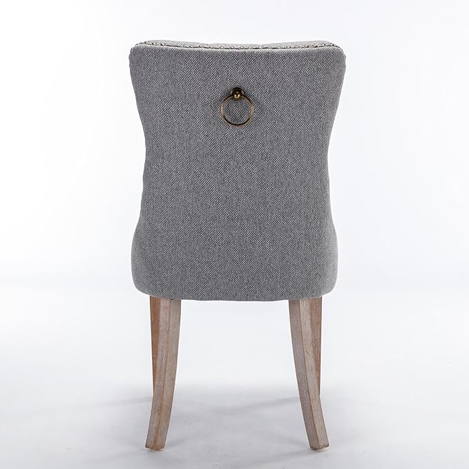 Ball & Cast Contemporary Upholstered Dining Chairs Set of 2, Button Tufted Kitchen Side-Chairs with Hang Ring & Nailhead Trims & Solid Wood Legs, 2-Piece Backrest Traditional Chair, Linen Gray