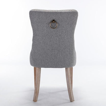 Ball & Cast Contemporary Upholstered Dining Chairs Set of 2, Button Tufted Kitchen Side-Chairs with Hang Ring & Nailhead Trims & Solid Wood Legs, 2-Piece Backrest Traditional Chair, Linen Gray