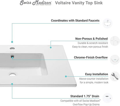 Swiss Madison Well Made Forever SM-VT328 Voltaire Vanity Top Sink, Glossy White