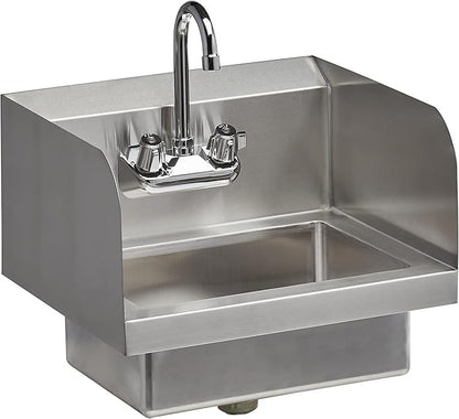 Rockpoint 304 Stainless Steel Handmake Sink for Washing with Faucet and Side Splash, Commercial Wall Mount Hand Basin for Restaurant, Kitchen and Home, 17 x 15 Inches, Silver