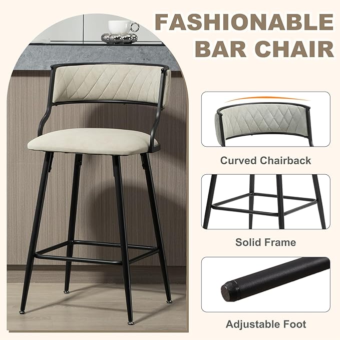 Round Bistro Table and Chairs Set for 4, Clear Small Round High Top Bar Table and 4 Faux Leather Counter Height Padded Stools for Home Bar Dinning Room Kitchen (Beige)
