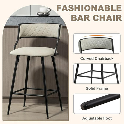 Round Bistro Table and Chairs Set for 4, Clear Small Round High Top Bar Table and 4 Faux Leather Counter Height Padded Stools for Home Bar Dinning Room Kitchen (Beige)